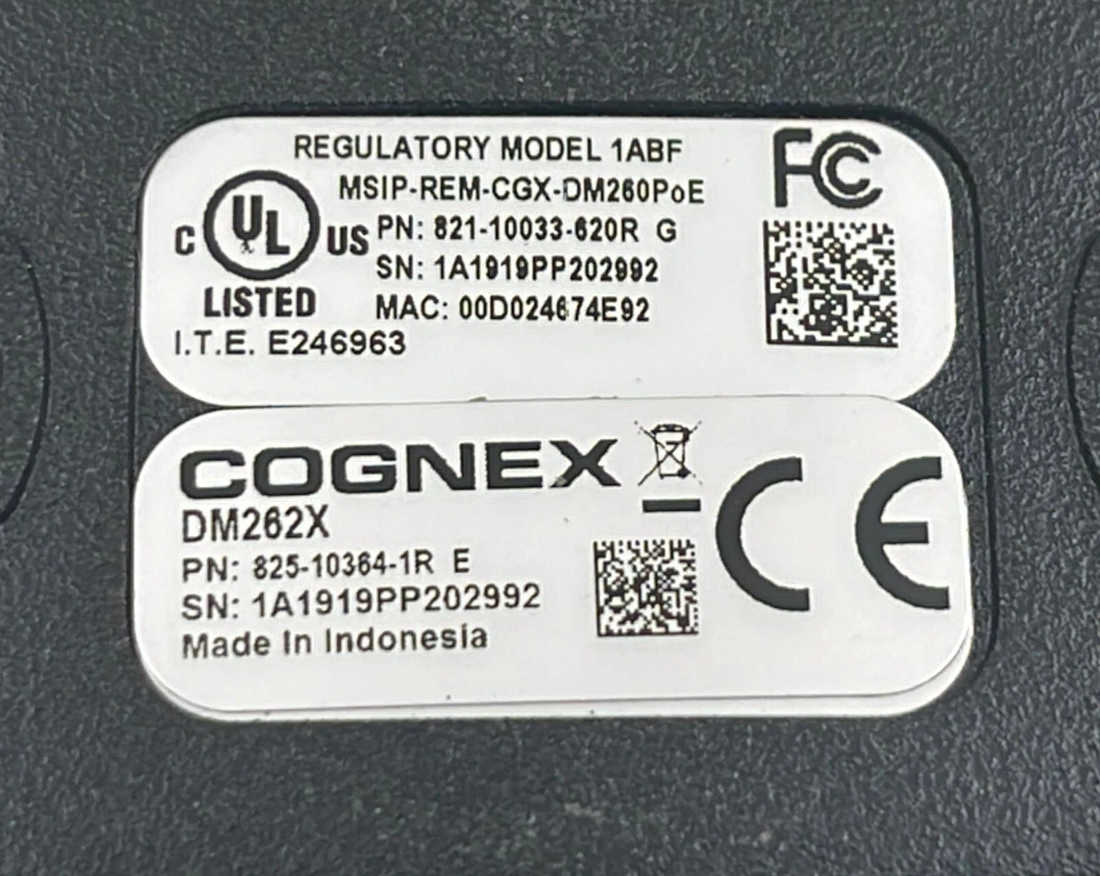 COGNEX DM262X 825-10364-1R MSIP-REM-CGX-DM260PoE 821-10033-620R Barcode Scanner