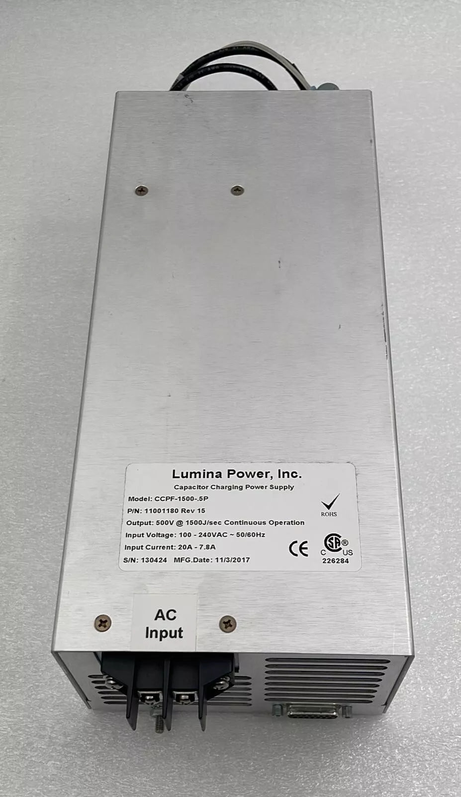 Lumina Power CCPF-1500-.5P 11001180 Capacitor Charging Power Supply 500V 1500J