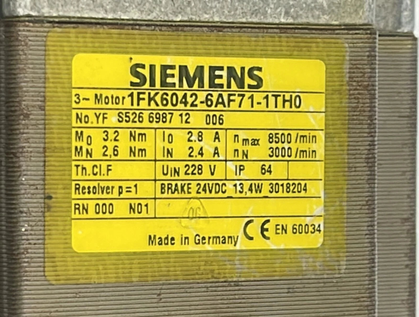 Siemens 1FK6042-6AF71-1TH0 Servo Motor