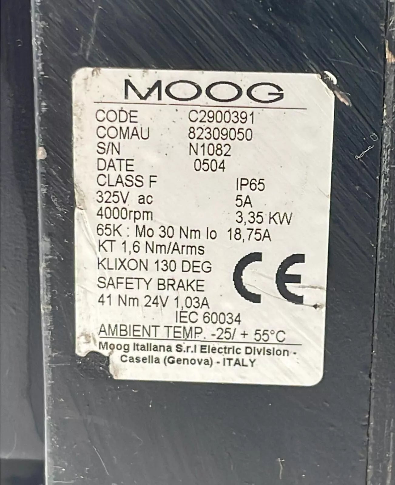 MOOG C2900391 82309050 325Vac 400rpm 3.35kW servo motor