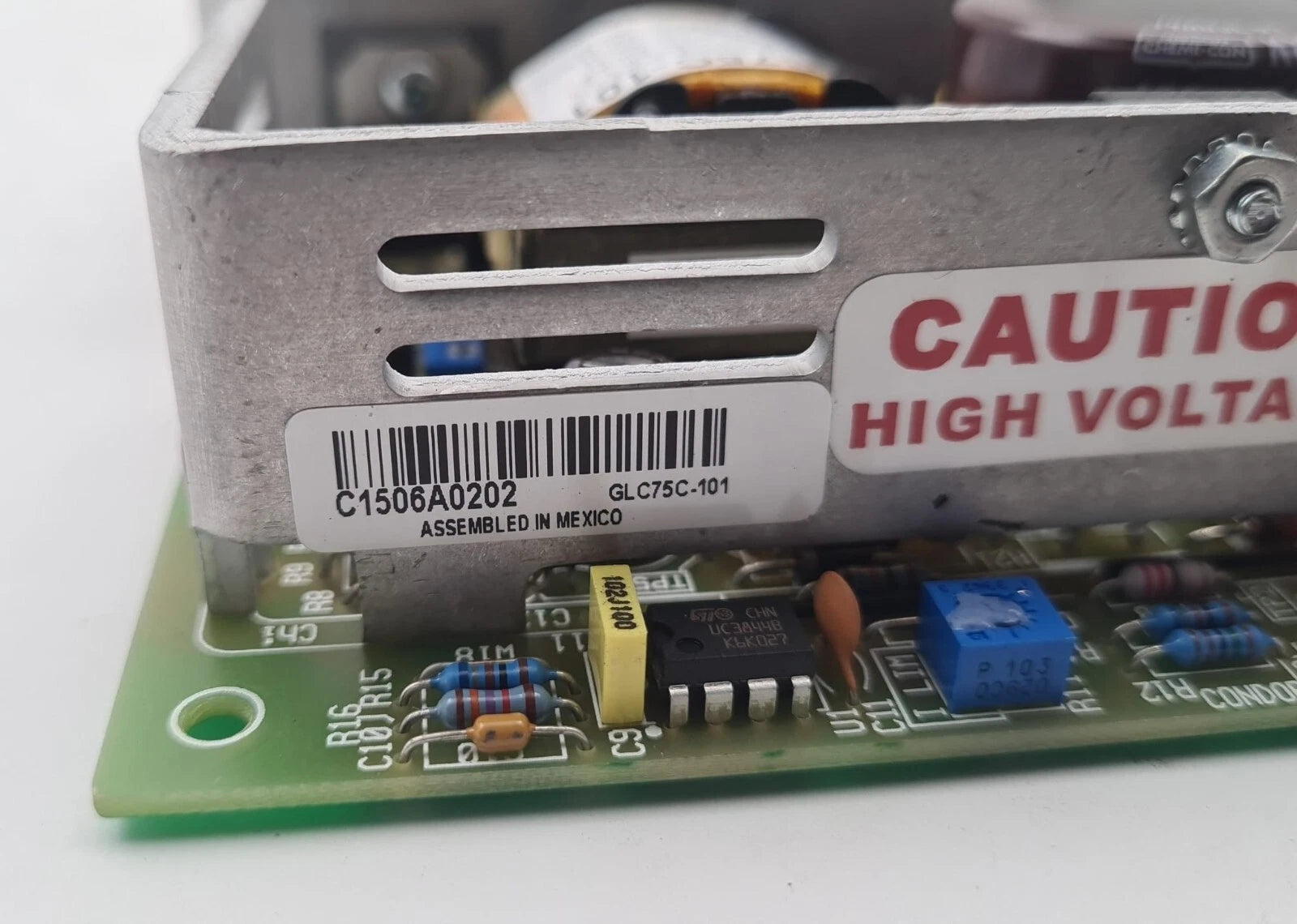Condor GLC75C-101 caution high voltage label close-up