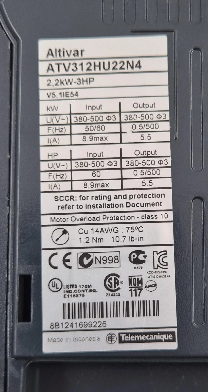 Schneider Electric ATV312HU22N4 380-500V 2.2kW 3HP Frequency Inverter