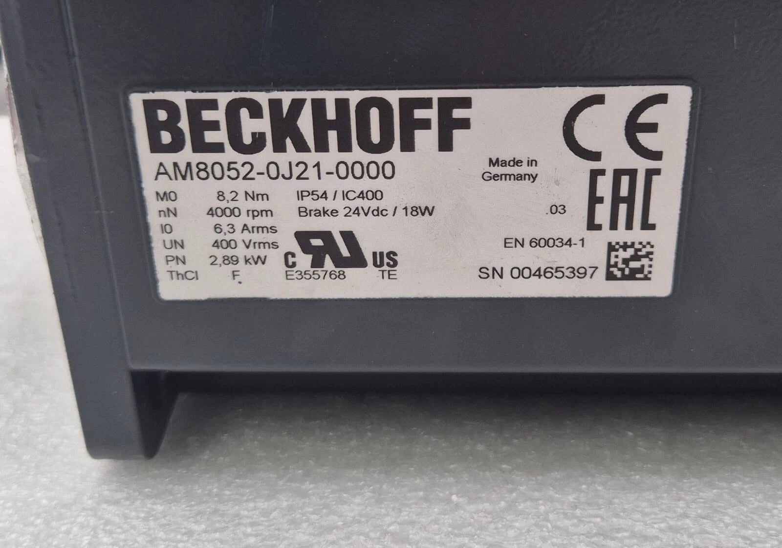 BECKHOFF AM8052-0J21-0000 Servo Motor 4000rpm 2.89kW 24VDC